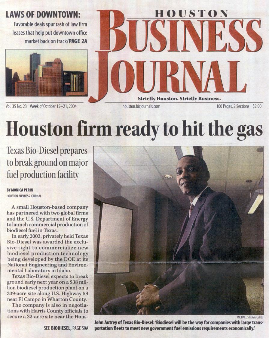Houston Business Journal coverage of Texas Bio-Diesel and John Autrey, 2004