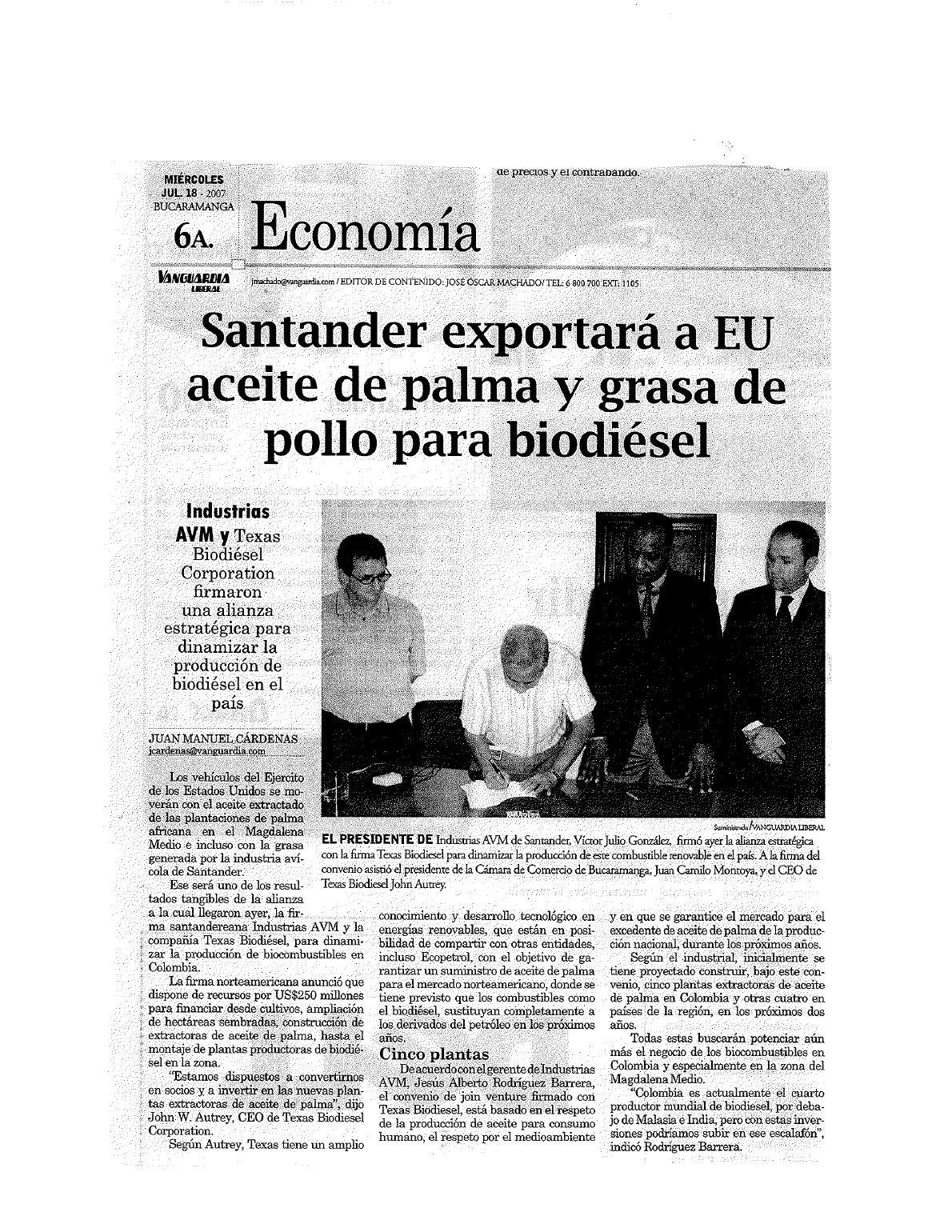 Vanguardia Liberal coverage of the Colombia strategic alliance, 2008